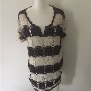 FREE PEOPLE CROCHET TUNIC BLACK & WHITE MEDIUM